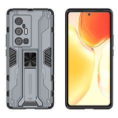 Custodia Silicone e Plastica Opaca Cover con Magnetico Supporto KC1 per Vivo X70 Pro+ Plus 5G Grigio