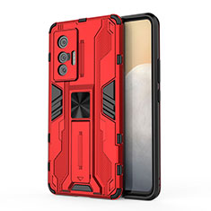 Custodia Silicone e Plastica Opaca Cover con Magnetico Supporto KC1 per Vivo X70t Rosso