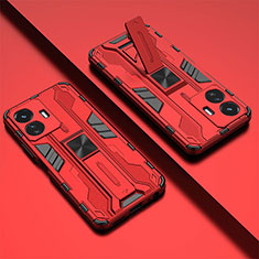 Custodia Silicone e Plastica Opaca Cover con Magnetico Supporto KC1 per Vivo Y77e t1 Rosso