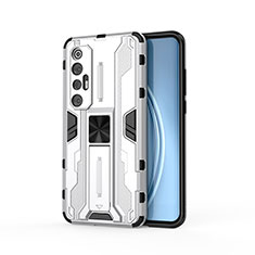 Custodia Silicone e Plastica Opaca Cover con Magnetico Supporto KC1 per Xiaomi Mi 10S 5G Argento