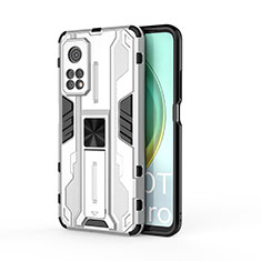 Custodia Silicone e Plastica Opaca Cover con Magnetico Supporto KC1 per Xiaomi Mi 10T Pro 5G Argento