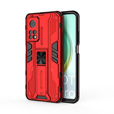 Custodia Silicone e Plastica Opaca Cover con Magnetico Supporto KC1 per Xiaomi Mi 10T Pro 5G Rosso