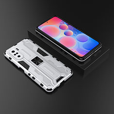 Custodia Silicone e Plastica Opaca Cover con Magnetico Supporto KC1 per Xiaomi Poco F3 5G Argento