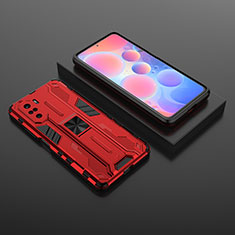 Custodia Silicone e Plastica Opaca Cover con Magnetico Supporto KC1 per Xiaomi Poco F3 5G Rosso