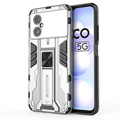 Custodia Silicone e Plastica Opaca Cover con Magnetico Supporto KC1 per Xiaomi Poco M4 5G Argento