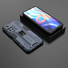 Custodia Silicone e Plastica Opaca Cover con Magnetico Supporto KC1 per Xiaomi Poco M4 Pro 5G Blu