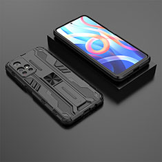 Custodia Silicone e Plastica Opaca Cover con Magnetico Supporto KC1 per Xiaomi Poco M4 Pro 5G Nero