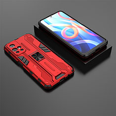 Custodia Silicone e Plastica Opaca Cover con Magnetico Supporto KC1 per Xiaomi Poco M4 Pro 5G Rosso