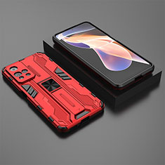 Custodia Silicone e Plastica Opaca Cover con Magnetico Supporto KC1 per Xiaomi Poco X4 NFC Rosso