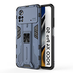 Custodia Silicone e Plastica Opaca Cover con Magnetico Supporto KC1 per Xiaomi Poco X4 Pro 5G Blu