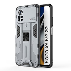 Custodia Silicone e Plastica Opaca Cover con Magnetico Supporto KC1 per Xiaomi Poco X4 Pro 5G Grigio