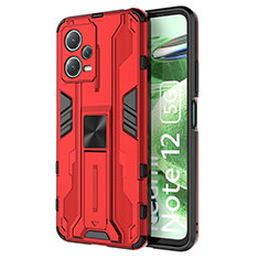 Custodia Silicone e Plastica Opaca Cover con Magnetico Supporto KC1 per Xiaomi Poco X5 5G Rosso