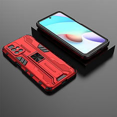 Custodia Silicone e Plastica Opaca Cover con Magnetico Supporto KC1 per Xiaomi Redmi 10 4G Rosso