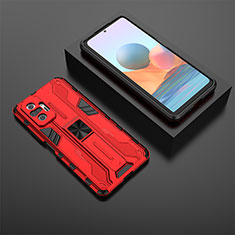 Custodia Silicone e Plastica Opaca Cover con Magnetico Supporto KC1 per Xiaomi Redmi Note 10 Pro 4G Rosso