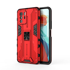 Custodia Silicone e Plastica Opaca Cover con Magnetico Supporto KC1 per Xiaomi Redmi Note 10 Pro 5G Rosso