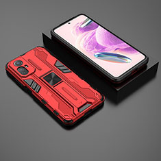 Custodia Silicone e Plastica Opaca Cover con Magnetico Supporto KC1 per Xiaomi Redmi Note 12S Rosso