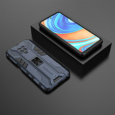 Custodia Silicone e Plastica Opaca Cover con Magnetico Supporto KC1 per Xiaomi Redmi Note 9S Blu