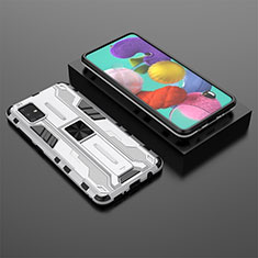 Custodia Silicone e Plastica Opaca Cover con Magnetico Supporto KC2 per Samsung Galaxy M40S Bianco
