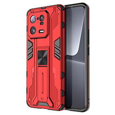 Custodia Silicone e Plastica Opaca Cover con Magnetico Supporto KC2 per Xiaomi Mi 13 Pro 5G Rosso