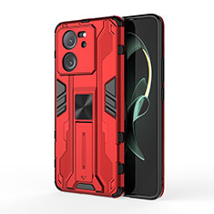 Custodia Silicone e Plastica Opaca Cover con Magnetico Supporto KC2 per Xiaomi Mi 13T Pro 5G Rosso