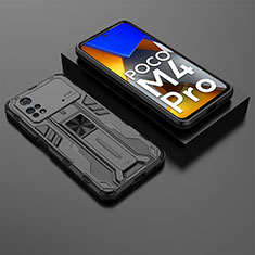 Custodia Silicone e Plastica Opaca Cover con Magnetico Supporto KC2 per Xiaomi Poco M4 Pro 4G Nero