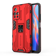 Custodia Silicone e Plastica Opaca Cover con Magnetico Supporto KC2 per Xiaomi Poco M4 Pro 5G Rosso