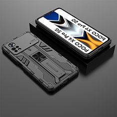 Custodia Silicone e Plastica Opaca Cover con Magnetico Supporto KC2 per Xiaomi Poco X4 Pro 5G Nero