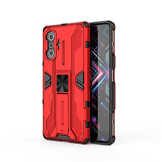 Custodia Silicone e Plastica Opaca Cover con Magnetico Supporto KC2 per Xiaomi Redmi K40 Gaming 5G Rosso