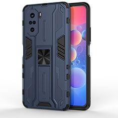 Custodia Silicone e Plastica Opaca Cover con Magnetico Supporto KC2 per Xiaomi Redmi K40 Pro 5G Blu