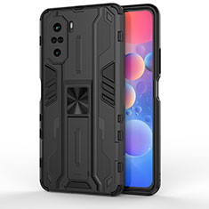 Custodia Silicone e Plastica Opaca Cover con Magnetico Supporto KC2 per Xiaomi Redmi K40 Pro+ Plus 5G Nero