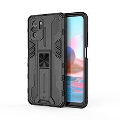 Custodia Silicone e Plastica Opaca Cover con Magnetico Supporto KC2 per Xiaomi Redmi Note 10 4G Nero