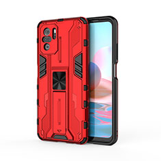 Custodia Silicone e Plastica Opaca Cover con Magnetico Supporto KC2 per Xiaomi Redmi Note 10 4G Rosso