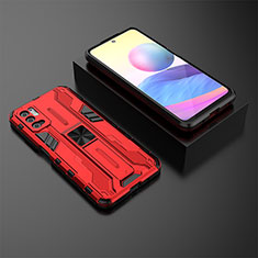 Custodia Silicone e Plastica Opaca Cover con Magnetico Supporto KC2 per Xiaomi Redmi Note 10 5G Rosso