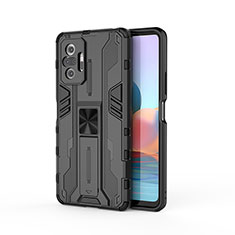 Custodia Silicone e Plastica Opaca Cover con Magnetico Supporto KC2 per Xiaomi Redmi Note 10 Pro 4G Nero