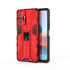 Custodia Silicone e Plastica Opaca Cover con Magnetico Supporto KC2 per Xiaomi Redmi Note 10 Pro Max Rosso