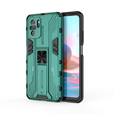 Custodia Silicone e Plastica Opaca Cover con Magnetico Supporto KC2 per Xiaomi Redmi Note 10S 4G Verde