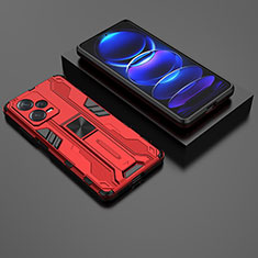 Custodia Silicone e Plastica Opaca Cover con Magnetico Supporto KC2 per Xiaomi Redmi Note 12 Explorer Rosso