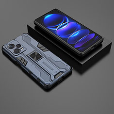 Custodia Silicone e Plastica Opaca Cover con Magnetico Supporto KC2 per Xiaomi Redmi Note 12 Pro+ Plus 5G Blu