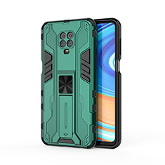 Custodia Silicone e Plastica Opaca Cover con Magnetico Supporto KC2 per Xiaomi Redmi Note 9S Verde