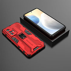 Custodia Silicone e Plastica Opaca Cover con Magnetico Supporto KC3 per Vivo X70 5G Rosso