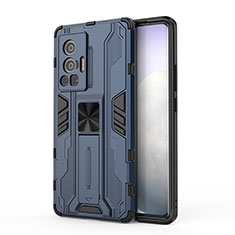 Custodia Silicone e Plastica Opaca Cover con Magnetico Supporto KC3 per Vivo X70 Pro 5G Blu