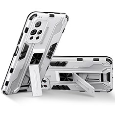 Custodia Silicone e Plastica Opaca Cover con Magnetico Supporto KC3 per Xiaomi Poco M4 Pro 5G Bianco
