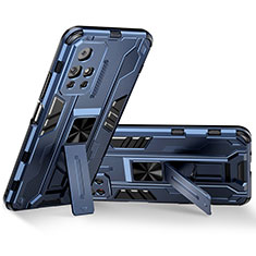 Custodia Silicone e Plastica Opaca Cover con Magnetico Supporto KC3 per Xiaomi Poco M4 Pro 5G Blu