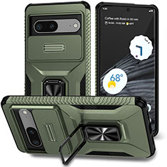 Custodia Silicone e Plastica Opaca Cover con Magnetico Supporto MQ1 per Google Pixel 7 5G Verde