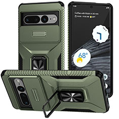 Custodia Silicone e Plastica Opaca Cover con Magnetico Supporto MQ1 per Google Pixel 7 Pro 5G Verde