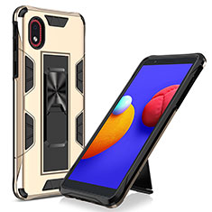 Custodia Silicone e Plastica Opaca Cover con Magnetico Supporto MQ1 per Samsung Galaxy A01 Core Oro