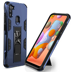 Custodia Silicone e Plastica Opaca Cover con Magnetico Supporto MQ1 per Samsung Galaxy A11 Blu