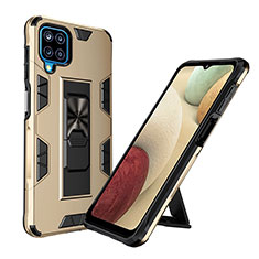 Custodia Silicone e Plastica Opaca Cover con Magnetico Supporto MQ1 per Samsung Galaxy A12 5G Oro