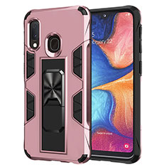 Custodia Silicone e Plastica Opaca Cover con Magnetico Supporto MQ1 per Samsung Galaxy A20e Oro Rosa