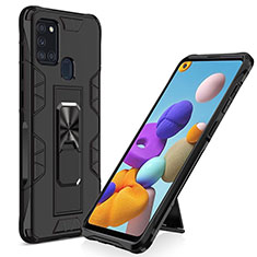 Custodia Silicone e Plastica Opaca Cover con Magnetico Supporto MQ1 per Samsung Galaxy A21s Nero